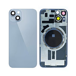 BACK GLASS BLUE WITH IRON PLATE MAGSAFE MAGNETIC METAL RING FOR IPHONE 14 (BEST AFTERMARKET ONE PIECE)