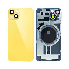 BACK GLASS YELLOW WITH IRON PLATE MAGSAFE MAGNETIC METAL RING FOR IPHONE 14 (BEST AFTERMARKET ONE PIECE)