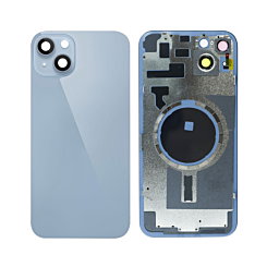 BACK GLASS BLUE WITH IRON PLATE MAGSAFE MAGNETIC METAL RING FOR IPHONE 14 PLUS (BEST AFTERMARKET ONE PIECE)