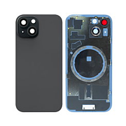BACK GLASS BLACK WITH IRON PLATE MAGSAFE MAGNETIC METAL RING FOR IPHONE 15 (BEST AFTERMARKET ONE PIECE)