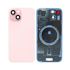 BACK GLASS PINK WITH IRON PLATE MAGSAFE MAGNETIC METAL RING FOR IPHONE 15 (BEST AFTERMARKET ONE PIECE)