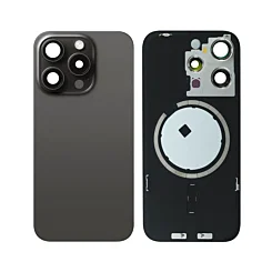 BACK GLASS BLACK TITANIUM WITH IRON PLATE MAGSAFE MAGNETIC METAL RING FOR IPHONE 15 PRO (BEST AFTERMARKET ONE PIECE)