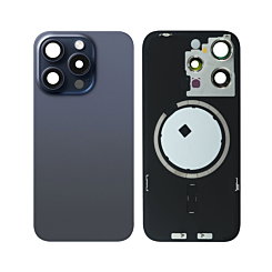 BACK GLASS BLUE TITANIUM WITH IRON PLATE MAGSAFE MAGNETIC METAL RING FOR IPHONE 15 PRO (BEST AFTERMARKET ONE PIECE)