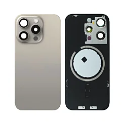 BACK GLASS NATURAL TITANIUM WITH IRON PLATE MAGSAFE MAGNETIC METAL RING FOR IPHONE 15 PRO (BEST AFTERMARKET ONE PIECE)