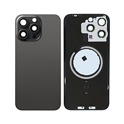 BACK GLASS BLACK TITANIUM WITH IRON PLATE MAGSAFE MAGNETIC METAL RING FOR IPHONE 15 PRO MAX (BEST AFTERMARKET ONE PIECE)