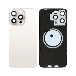 BACK GLASS WHITE TITANIUM WITH IRON PLATE MAGSAFE MAGNETIC METAL RING FOR IPHONE 15 PRO MAX (BEST AFTERMARKET ONE PIECE)