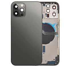 BACK HOUSING BLACK FOR IPHONE 12 PRO MAX (METAL BUTTONS PRE INSTALLED)
