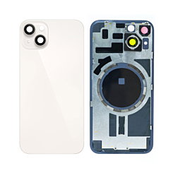BACK GLASS WHITE WITH IRON PLATE MAGSAFE MAGNETIC METAL RING FOR IPHONE 14 (BEST AFTERMARKET ONE PIECE)